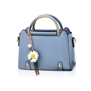 Elegant Blue Handbag with Daisy Charm and Wallet